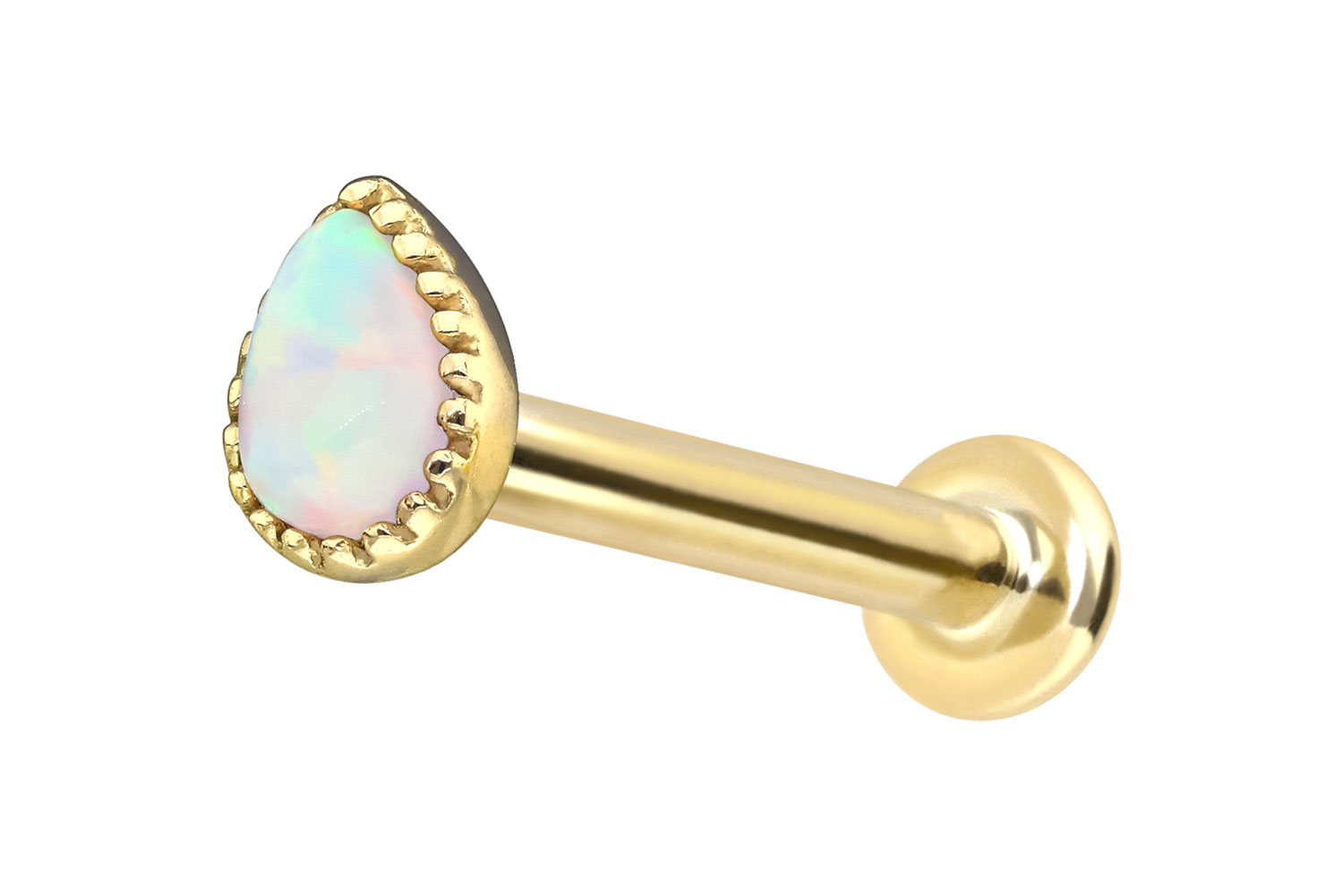 14 Karat Gold Labret Piercing mit Innengewinde SYNTHETISCHER OPALTROPFEN